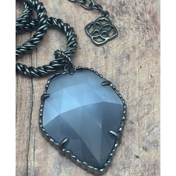 Kendra Scott Rare Slate Cats Eyes Gunmetal Corla Necklace Long Chain 30"  MINT - Picture 13 of 14